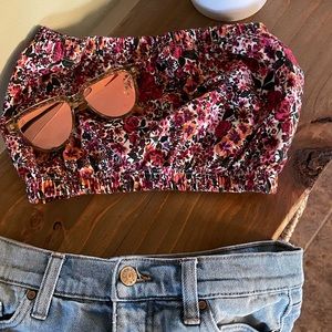 Floral  Strapless Crop Top Bandeau